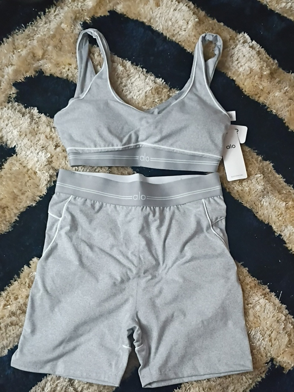 ALO Yoga Light Gray Sports Bralette & High-Waist Shorts Set